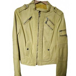 Yellow Leather Moto Jacket